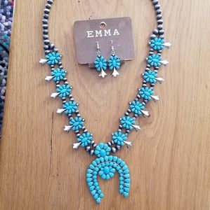 Turquoise Squash Blossom Necklace and Earrings